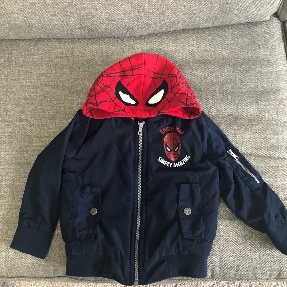 Marvel Spider-Man Kids Quilted Bomber Jacket With Hoodie
